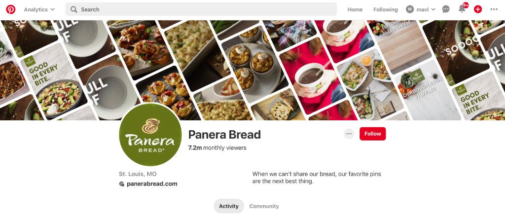 Panera bread web page